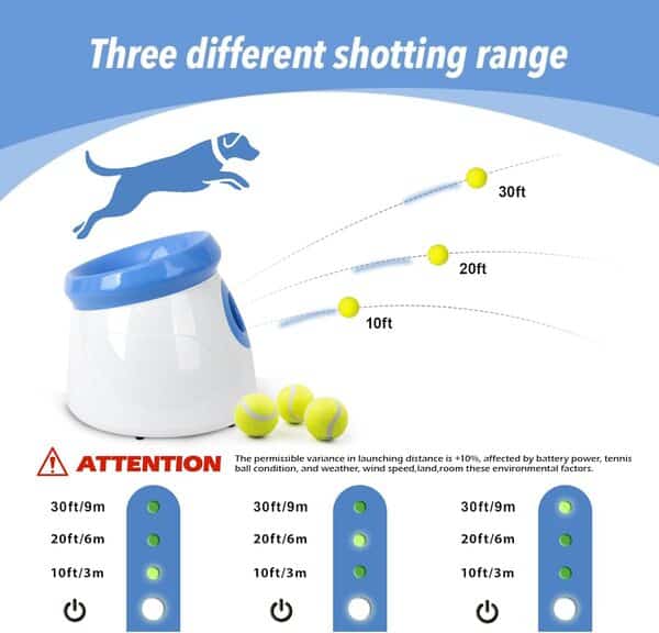 PetPrime Lanceur de Balle Automatique pour Chien Jouet interactif à rapporter 5,1 cm Jeu de Lancer 3 balles de Tennis Mini Taille pour Chiens Distance de Lancement Incluse 3 à 9 m