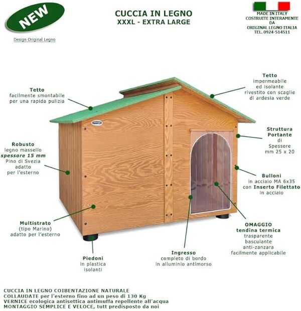 Achetez en usine Niche en bois pour chiens d'extérieur, renforcée, tente hommage, fabriquée en Italie, modèle Alpes F – Extra Large 150 x 125 x H115