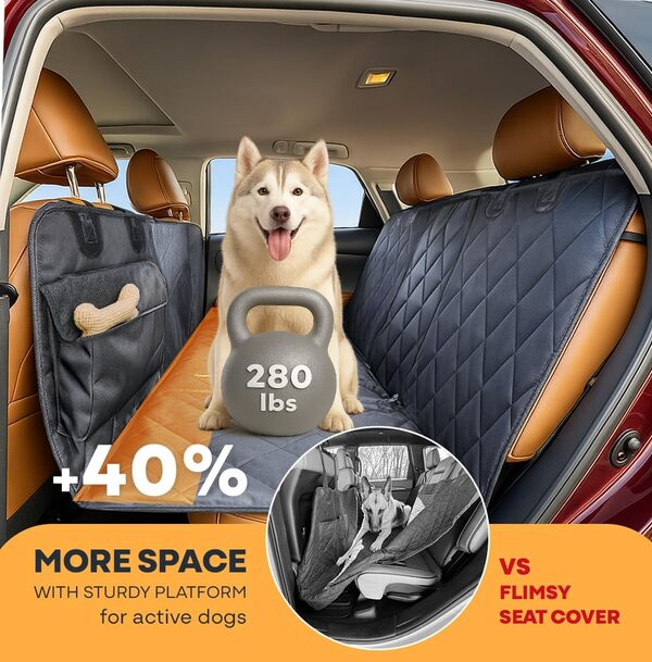 APetsPlanet Housse de siège de voiture pour chien avec fond rigide – Extension de siège arrière imperméable pour chiens – Hamac pour animal domestique pour voiture, camion, VUS – Lit de protection