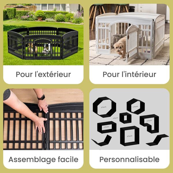 Iris Ohyama, Parc pour Chien Intérieur, Extérieur avec 8 Panneaux & Porte Verrouillable, H90cm, Gris, Cage, Enclos, Cloture pour Chiens, Chiot, Chat, Lapin, Animaux de Compagnie, Plastique, CI-908