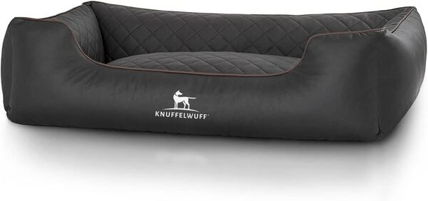 Knuffelwuff Panier orthopédique lit pour chien Madison en similicuir piqué au laser Noir grande taille XXXL 155cm x 105cm