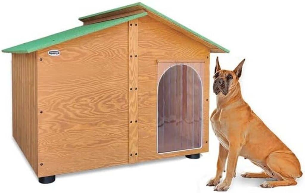 Test de la niche en bois modèle Alpes F pour chiens d'extérieur