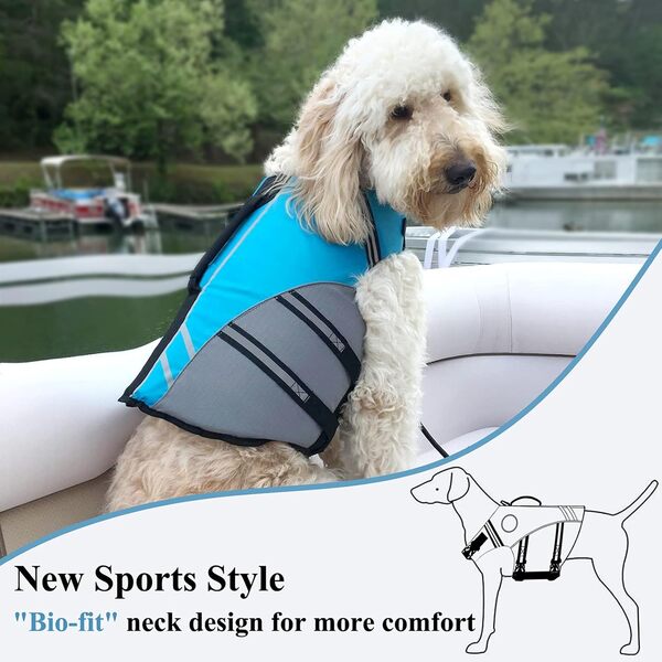 VIVAGLORY Gilet de Sauvetage Style Sportif pour Chien avec Flottabilité Supplémentaire, Gilet de Natation Ajustable et Durable pour Chiens de Grand Taille, Bleu
