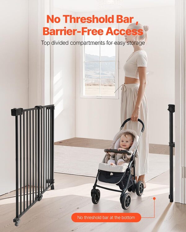 VEVOR Barrière de Sécurité Extensible Largeur 75-109,2 cm Hauteur 71,1 cm, Barrière d'Escalier sans Barre de Seuil, Clôtures pour Chiens Animaux de Compagnie, Ouverture à Une Main, pour Couloir