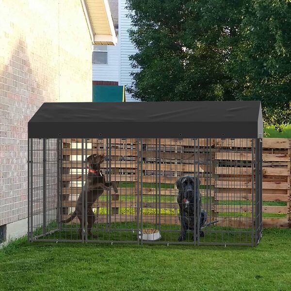 BingoPaw Chenil pour Chien Éxterieur: Parc Enclos Chien Extérieur Intérieur Cage Niche Grande Taille en Métal avec Toit Tissu Oxford 249x120x165cm