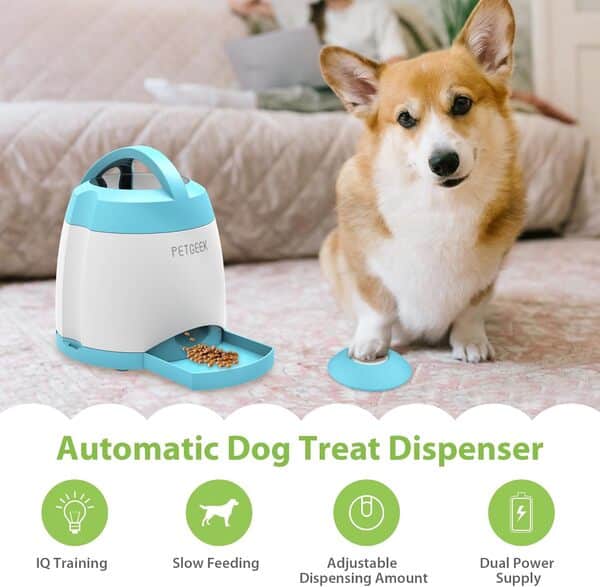PETGEEK Jouet Automatique pour Chien, Jouet Puzzle interactif pour Chat et Chien, Distributeur électronique de Nourriture pour Chien, télécommande, matériau ABS sûr, Jouet pour Toutes Les Races de
