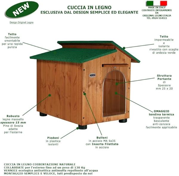 Achetez à l'usine Niche en Bois pour Chiens d'Extérieur Renforcée Cadeau Rideau Fabriqué en Italie Modèle Alpi Taille E – Grand Danois 102x122xH108