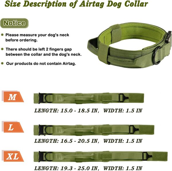 Collier et laisse tactique pour chien, collier en nylon durable et réglable, boucle en métal robuste avec poignée et élastique, 2 poignées pour laisse de dressage pour chien, accessoires de dressage