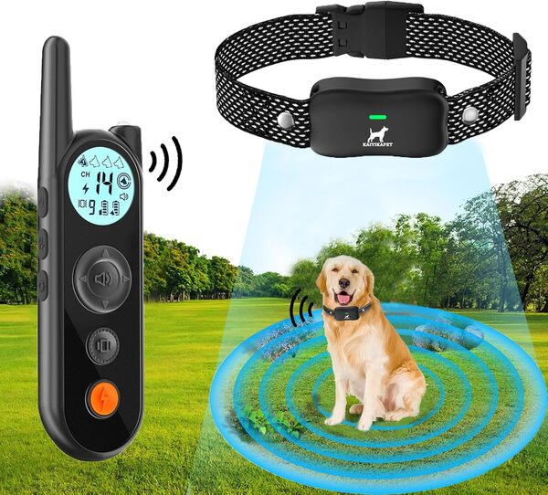 Clôture Électronique pour Chien,8M à 1050M Ajustable Clôture avec Télécommande de Dressage,Résistant à L’Eau Collier de Dressage pour Chien avec Mode Vibration, Son, Choc, IPX7