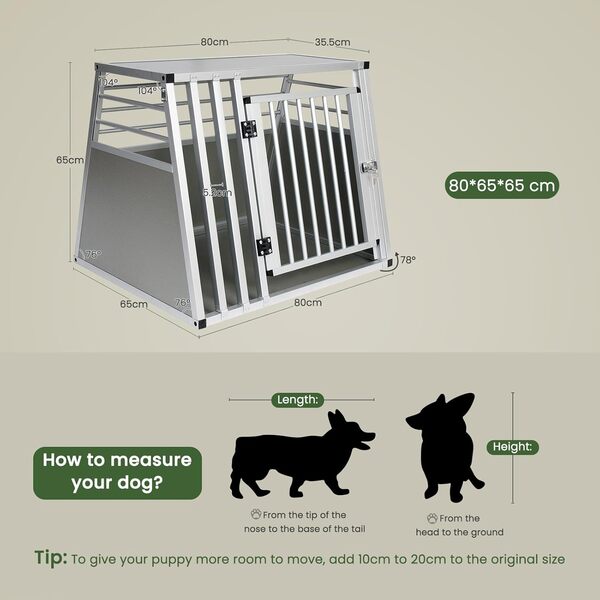 EUGAD Caisse Transport pour Chiens, Cage de Transport pour Chiens en Aluminium, Caisse de Transport pour Animaux avec Fermeture de Sécurité, Stable Cage Transport Chiens Grande- 65x85x71cm