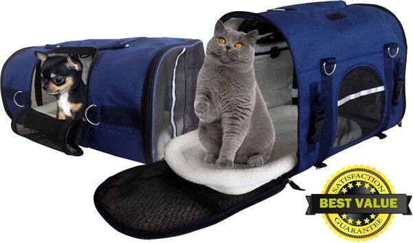 Transporteur à Dos Robuste 6-en-1 d’Animaux de Compagnie : Sac Frontal, Sac à épaule, Sac à Main pour Petits Animaux, modèle de Voyage aux côtés Souples pour Chats, Lapins, Chiens