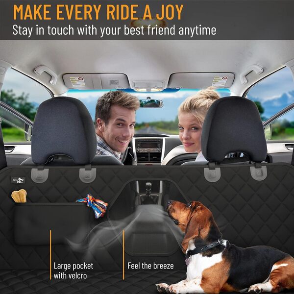 Active Pets Housse de siège de voiture pour chien - Housse de siège arrière de VUS, camions, voitures - Hamac imperméable et convertible pour siège arrière de voiture - Fenêtre en maille - Noir, XL