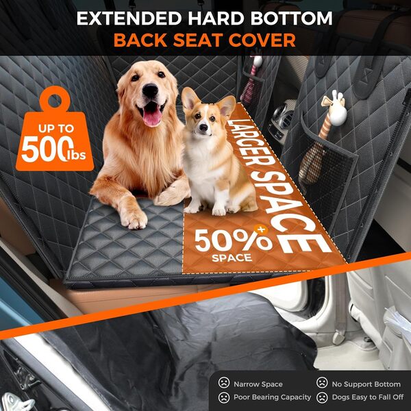 Housse de siège de Voiture pour Chien pour siège arrière, Extension de siège arrière imperméable pour Chiens supporte 181,4 kg, Housse de siège de Voiture pour Chien à Fond Rigide avec fenêtre