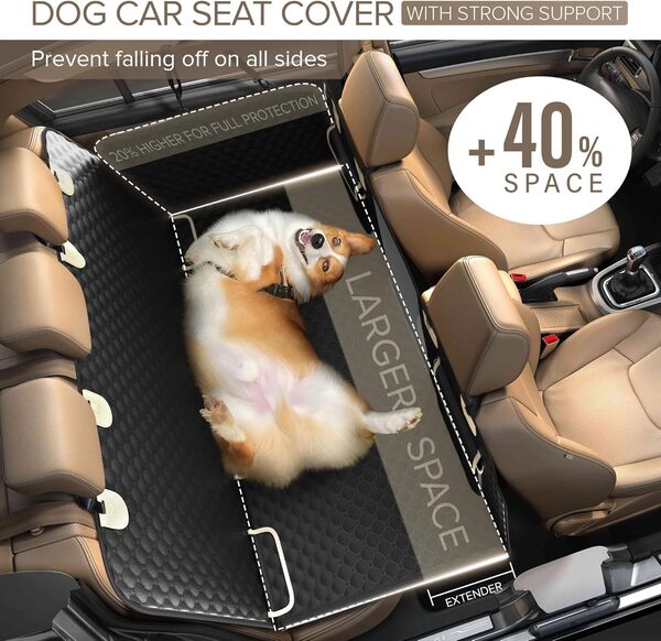 SHARLOVY Extension de siège arrière pour Chiens, Grande Housse de siège de Voiture à Fond Rigide pour Chiens, hamac pour Chien. (Noir, Rallonge pour mâcheur agressif)