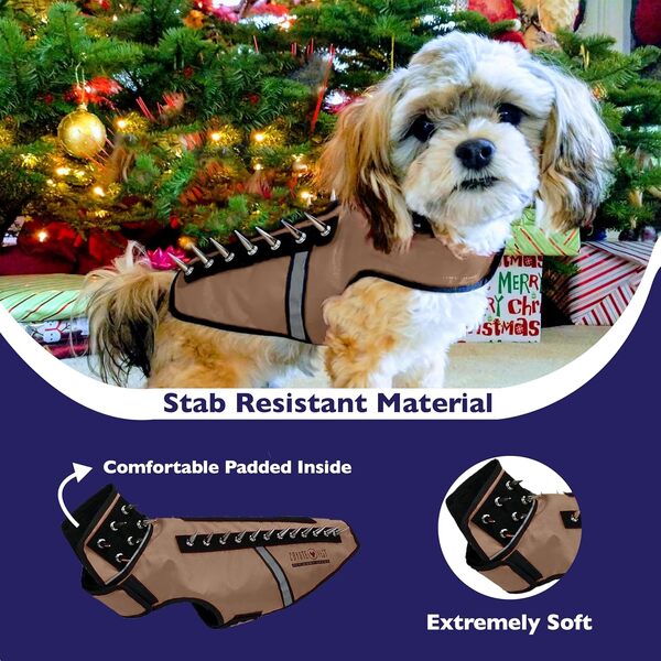 CoyoteVest SpikeVest Harnais réfléchissant pour Petits Chiens, Gilet avec Pics de Protection Contre Coyotes, Rapaces et attaques d’Animaux, conçu aux États-Unis, Taille M, Marron (Texas Tan)