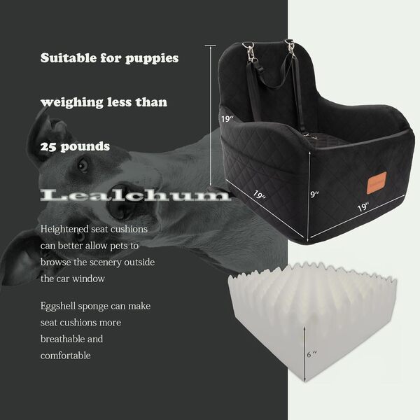 Siège de voiture rehausseur pour chiens de petite/moyenne taille pesant jusqu'à 15,9 kg, coussin surélevé s'adapte aux sièges avant/arrière, entièrement amovible et lavable, 2 poches de