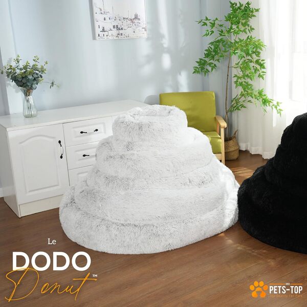 Coussin Chien Dehoussable, Panier XXL Rond Lavable, Lit pour Très Dog Grand Forme Donut, Matelas Apaisant Anti Stress 130 cm Gris