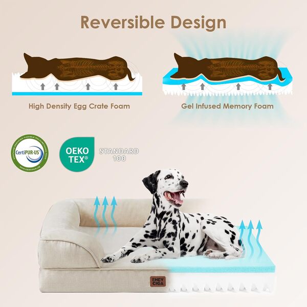 EHEYCIGA Panier Chien Grande Taille XXL Orthopedique, Memoire de Forme Lit pour Chien Dehoussable Lavable, Canapé Chiens Imperméable, Beige