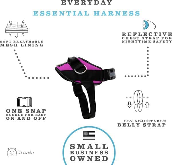 ShawnCo Essential Harnais pour chien avec 3 clips pour laisse, anti-étranglement, réfléchissant, réglable et rembourré, pour une promenade et un dressage faciles pour chiens de petite, moyenne et