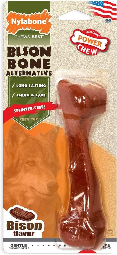 Test du jouet à mâcher Nylabone : os arôme bison, résistant pour chien