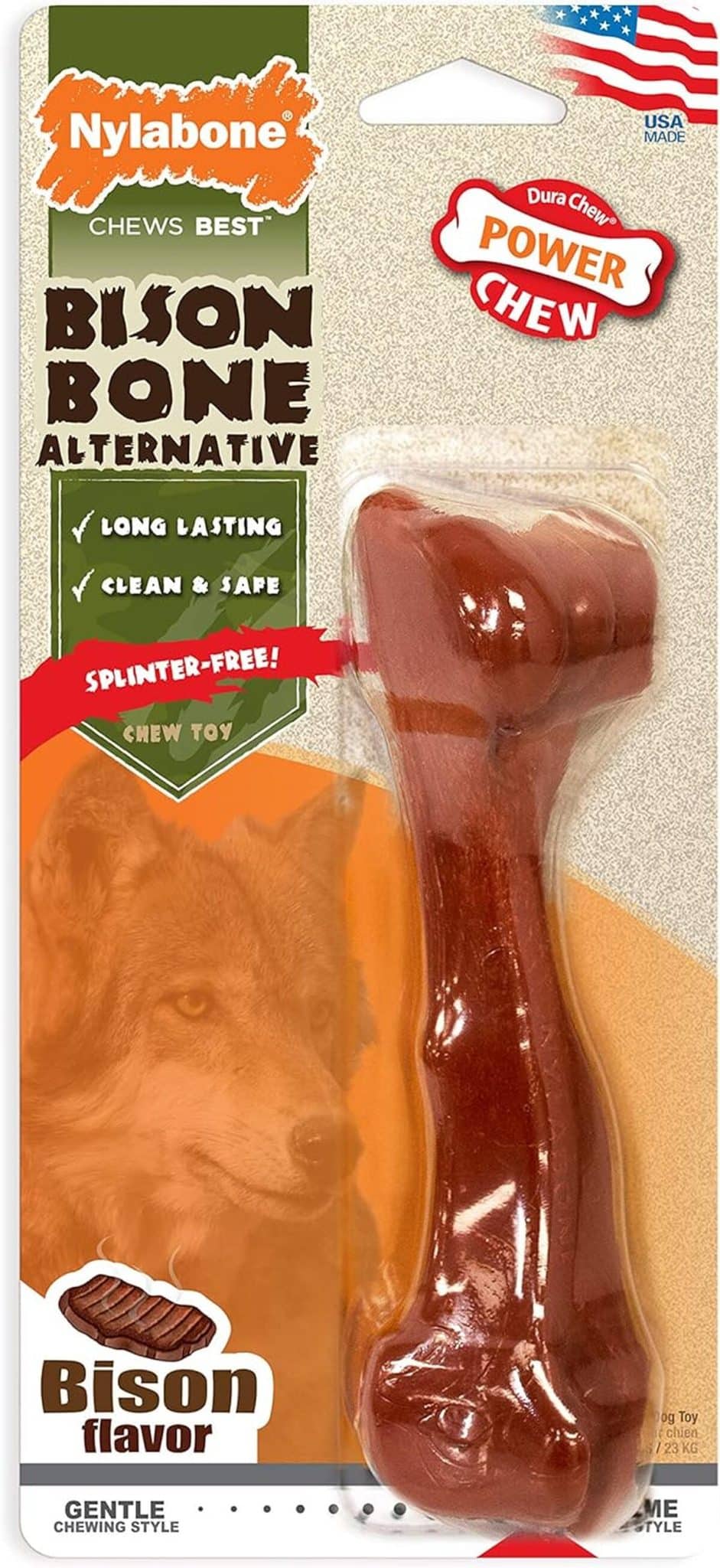 Test du jouet à mâcher Nylabone : os arôme bison, résistant pour chien