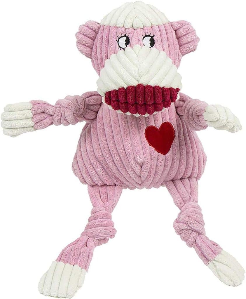Test du jouet interactif HuggleHounds Knotties : singe rose résistante pour chiens