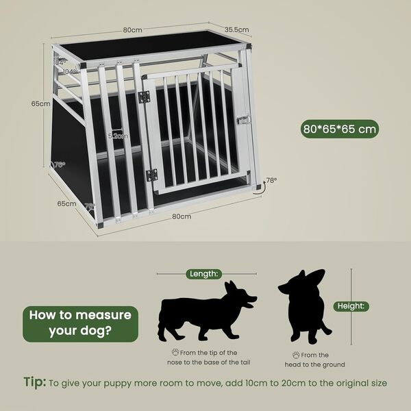 EUGAD Caisse de Transport pour Chien, Cage pour Chien Voiture, Caisse de Transport pour Animaux en Aluminium avec Fermeture de Sécurité, Stable Caisse Transport Chiens Grande- 80x65x65cm