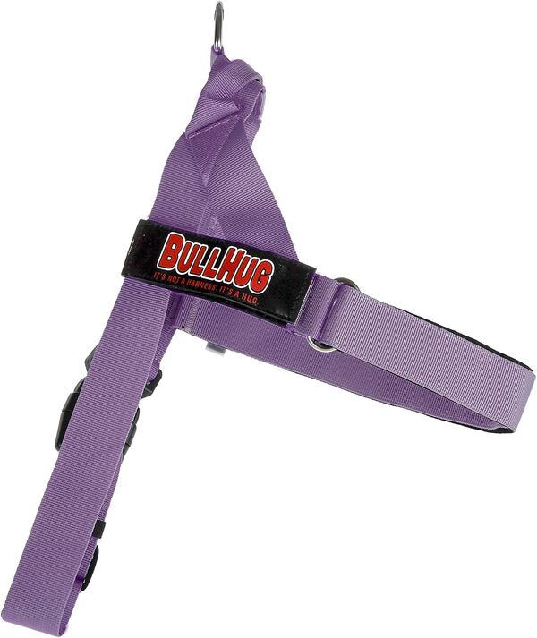 BULLHUG Harnais réglable pour chien - Pas de traction, pas d'étranglement - Pour bouledogues anglais, bouledogues français, carlins et races à poitrine large - Promenades faciles et sûres (violet