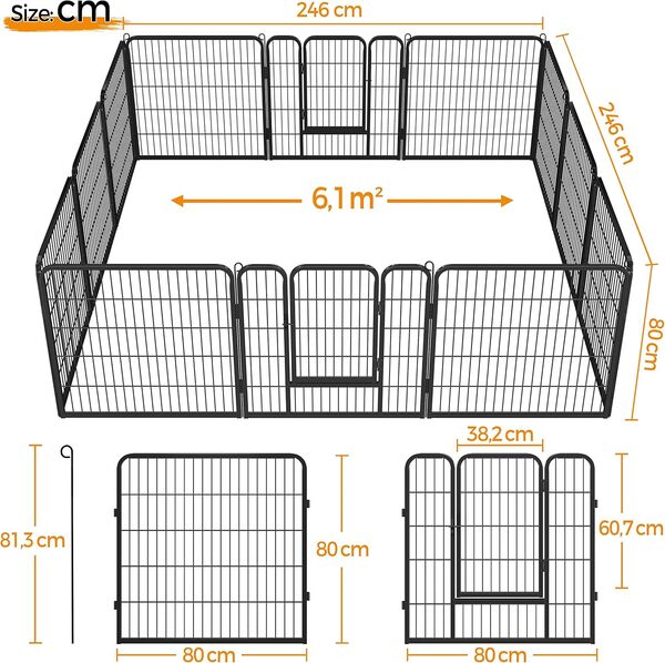 Yaheetech Parc pour Chien 12 Panneaux Cage pour Chien Enclos en métal pour Chiots Rongeur Lapin Chenil pour Chien 80cm de Hauteur