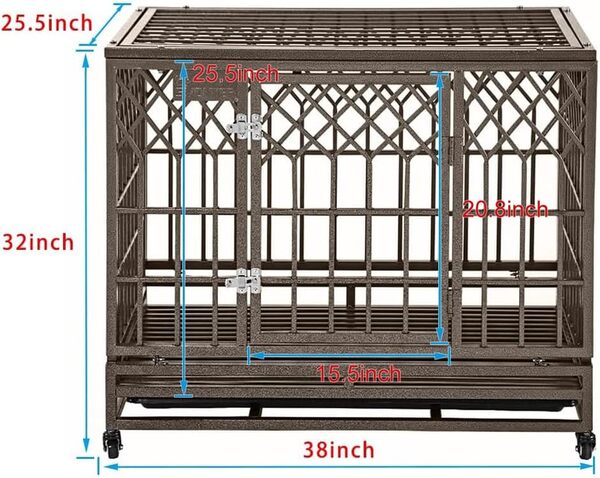 SMONTER Niche pour chien robuste en métal avec deux roues verrouillables pour l'intérieur et l'extérieur 96,5 cm