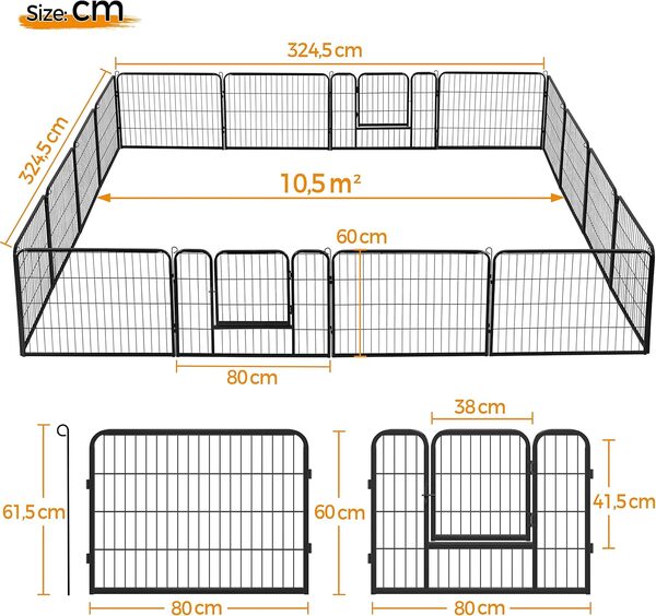 Enclos pour Chien Parc pour Chien Interieur Clôture Canard en Métal Pliable Extérieur sans Toit 16 Panneaux pour Chiot Lapin Rongeur
