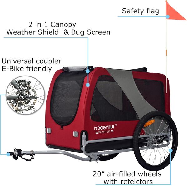 Doggyhut Premium XL Remorque pour Chiens Grande remorque Velo pour Chien 45 kg Centre de gravite Bas