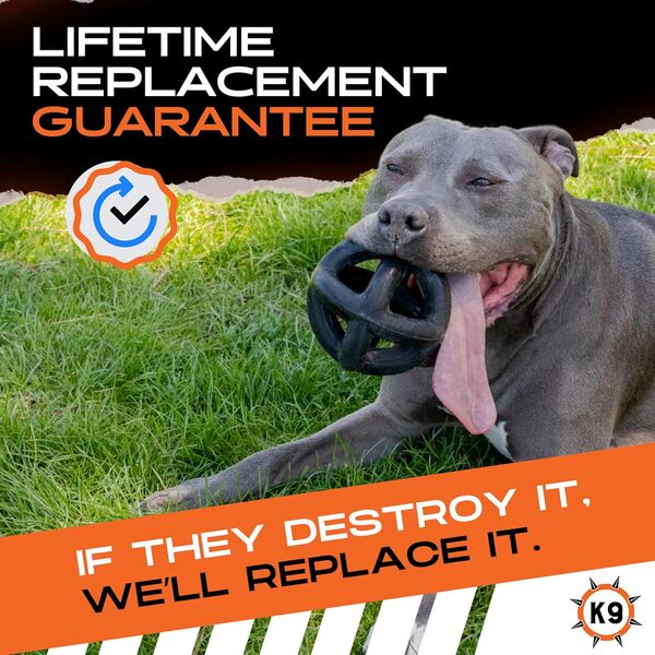 Monster K9 Ring Ball – Jouet indestructible pour chien pour mâcheurs agressifs – Caoutchouc naturel durable – Jouet à mâcher résistant – À tirer, mâcher et rapporter – Robuste, sûr et non toxique – 14