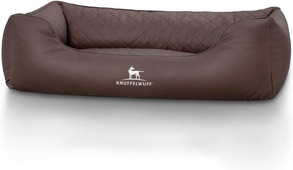 Knuffelwuff Panier orthopédique lit pour chien Madison en similicuir piqué au laser Marron M-L 85 x 63cm