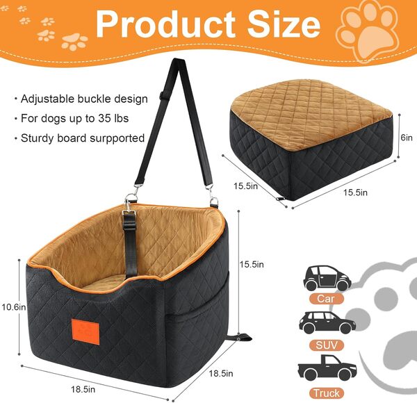 XIEEAOZEE Siège auto pour chiens de petite taille, rehausseur en mousse à mémoire de forme pour chiens jusqu'à 15,9 kg, siège auto surélevé pour animal domestique, siège de voiture de voyage avec