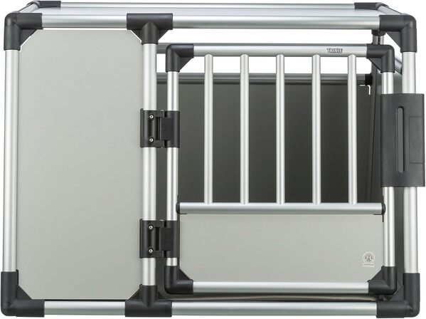 TRIXIE Caisse de transport pour chiens, aluminium, L : 90 × 64 × 78 cm, gris clair/argent, fermeture de sécurité, bonne visibilité à travers la vitre arrière, parois relevées - 39343
