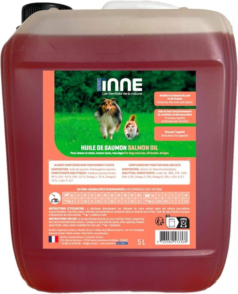 Test : huile de saumon Nutrivet pour chiens et chats - bidon 5L