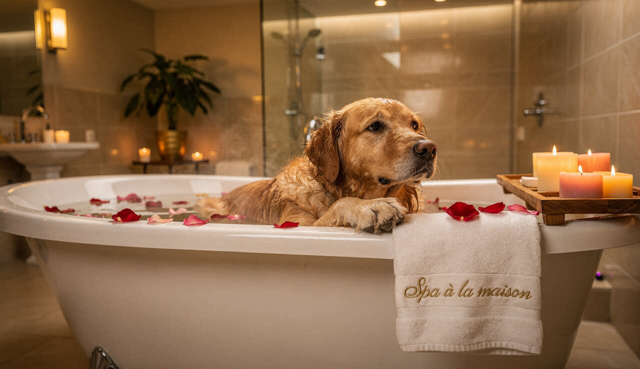 Un moment de d&eacute;tente : le dog spa &agrave; la maison