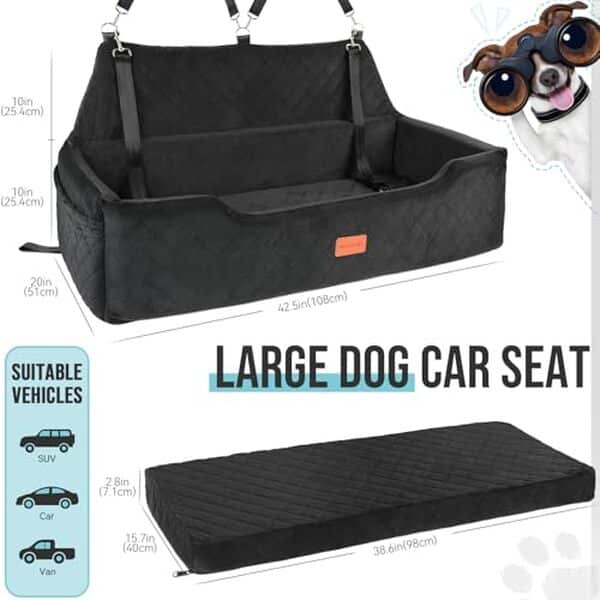 Découvrez le siège auto HEGGCOOE, conçu pour offrir confort et sécurité à votre grand chien lors de vos trajets en voiture.