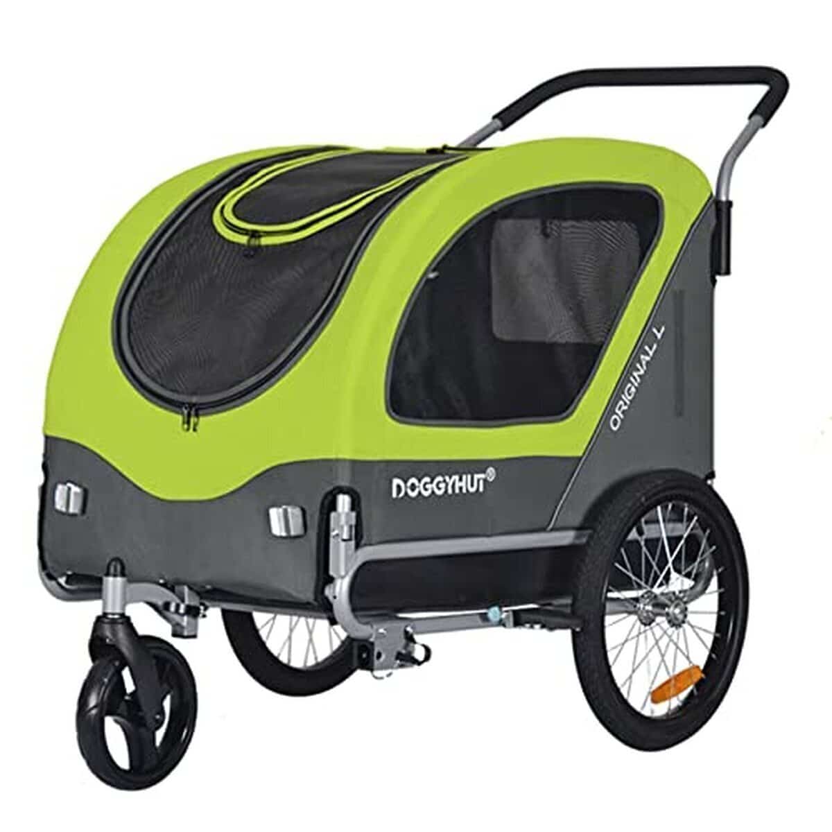 Test : doggyhut Original L, remorque vélo/poussette pour grands chiens (vert)